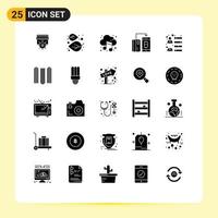 25 User Interface Solid Glyph Pack of modern Signs and Symbols of payment digital tree currency sound Editable Vector Design Elements