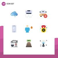 Pictogram Set of 9 Simple Flat Colors of android smart phone technology phone plus Editable Vector Design Elements