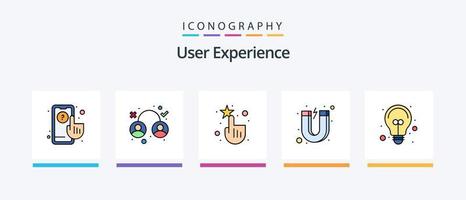 la línea de experiencia del usuario llenó el paquete de 5 íconos, incluida la investigación. mapa. amigos. usuario. localización. diseño de iconos creativos vector