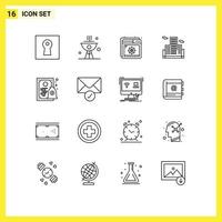 Set of 16 Commercial Outlines pack for license certificate help office building Editable Vector Design Elements