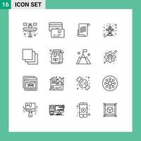 Mobile Interface Outline Set of 16 Pictograms of layers cascade novel sign cross Editable Vector Design Elements