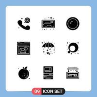 Group of 9 Solid Glyphs Signs and Symbols for heart page cooking mail browser Editable Vector Design Elements