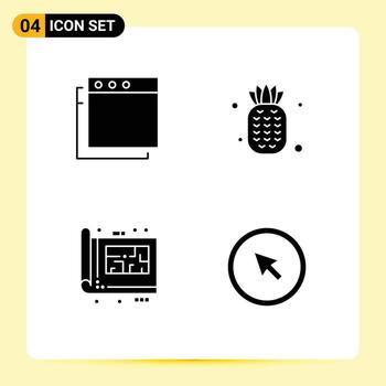 Solid Glyph Pack of 4 Universal Symbols of apps print fruit design cursor Editable Vector Design Elements