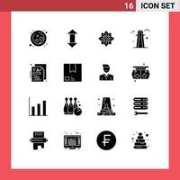 Mobile Interface Solid Glyph Set of 16 Pictograms of a building flower canada tower canada Editable Vector Design Elements