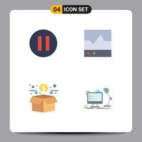 Group of 4 Flat Icons Signs and Symbols for multimedia network ecg scope workplace Editable Vector Design Elements