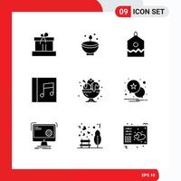 User Interface Pack of 9 Basic Solid Glyphs of birthday media festival album over Editable Vector Design Elements