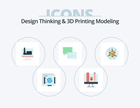 Design Thinking And D Printing Modeling Flat Icon Pack 5 Icon Design. modification. education. computer. message . chat vector