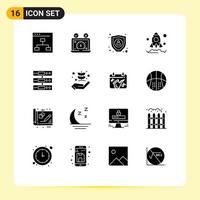 Modern Set of 16 Solid Glyphs Pictograph of data rocket speedometer launch personal Editable Vector Design Elements