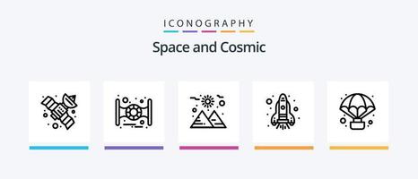 paquete de iconos de la línea espacial 5 que incluye. asteroide. transferencia de datos. asteroides galaxia. diseño de iconos creativos vector