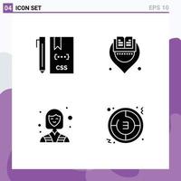 Pack of 4 Modern Solid Glyphs Signs and Symbols for Web Print Media such as code female develop library woman Editable Vector Design Elements