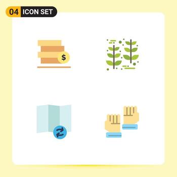conjunto de iconos planos de interfaz móvil de 4 pictogramas de sincronización de dinero guardar elementos de diseño de vector editables de guante de acción de gracias