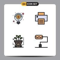 Set of 4 Modern UI Icons Symbols Signs for idea investment money print paint roller Editable Vector Design Elements