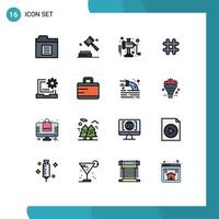 Pack of 16 Modern Flat Color Filled Lines Signs and Symbols for Web Print Media such as development coding manual code tweet Editable Creative Vector Design Elements