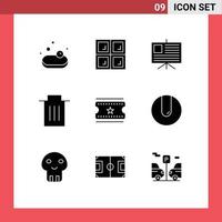 Set of 9 Modern UI Icons Symbols Signs for match movie tickets presentation film tickets user Editable Vector Design Elements