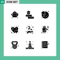 Modern Set of 9 Solid Glyphs and symbols such as drug like study heart marketing Editable Vector Design Elements