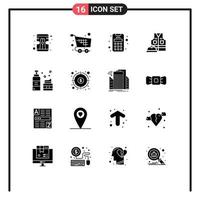 Modern Set of 16 Solid Glyphs Pictograph of lotion cosmetics card labour jacket Editable Vector Design Elements