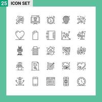 Modern Set of 25 Lines Pictograph of web internet shopping globe watch Editable Vector Design Elements