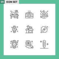 Pack of 9 Modern Outlines Signs and Symbols for Web Print Media such as management iot arrow internet of things smart watch Editable Vector Design Elements