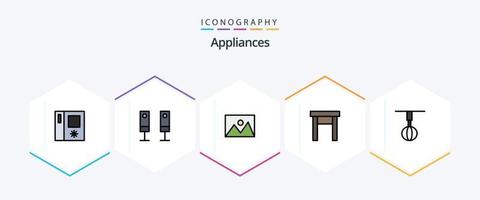 paquete de iconos de 25 líneas completas de electrodomésticos, incluido el hogar. heces. casa. electrodomésticos. mueble vector