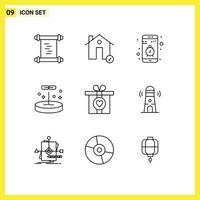 Modern Set of 9 Outlines and symbols such as gift laboratory app education stop Editable Vector Design Elements