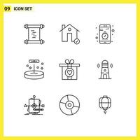 Modern Set of 9 Outlines and symbols such as gift laboratory app education stop Editable Vector Design Elements