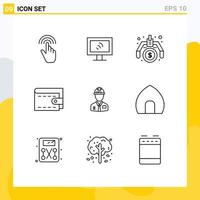 9 Thematic Vector Outlines and Editable Symbols of construction worker financial wallet cash Editable Vector Design Elements