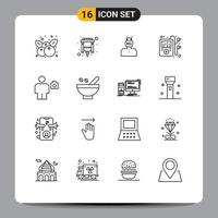 Mobile Interface Outline Set of 16 Pictograms of body player head music weight Editable Vector Design Elements