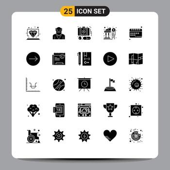 25 concepto de glifo sólido para sitios web móviles y aplicaciones que aprenden dinero caso banco de inversión elementos de diseño vectorial editables vector