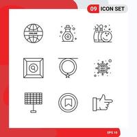 Pictogram Set of 9 Simple Outlines of fashion accessories bowling pine search box Editable Vector Design Elements