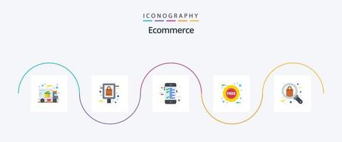 paquete de iconos planos de comercio electrónico 5 que incluye búsqueda. navegar. cuenta. compras. gratis vector