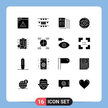 16 Universal Solid Glyphs Set for Web and Mobile Applications clipboard money irish eye search Editable Vector Design Elements