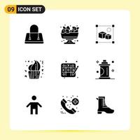 Set of 9 Modern UI Icons Symbols Signs for hobbies dessert file day cake Editable Vector Design Elements