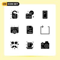 conjunto de 9 iconos modernos de la interfaz de usuario signos de símbolos para el tiempo de diseño de bellas artes elementos de diseño vectorial editables móviles para iphone vector