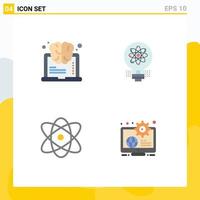 4 Creative Icons Modern Signs and Symbols of brain atom think light physics Editable Vector Design Elements