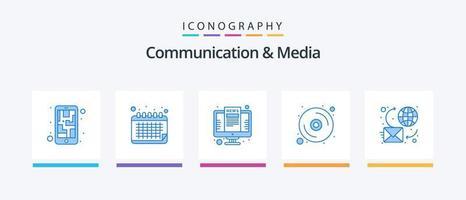 Communication And Media Blue 5 Icon Pack Including bubble. dvd. computer. disk. online. Creative Icons Design vector