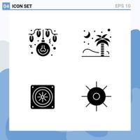 User Interface Pack of 4 Basic Solid Glyphs of bulb computer lights nature fan Editable Vector Design Elements