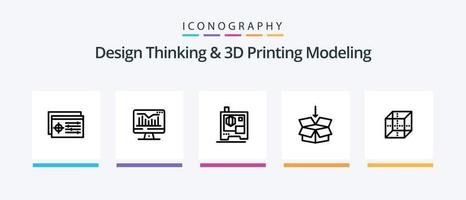 Design Thinking And D Printing Modeling Line 5 Icon Pack Including comment. eye. pen. sketching. visual. Creative Icons Design vector