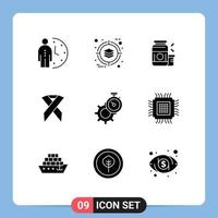 User Interface Pack of 9 Basic Solid Glyphs of solidarity aids product ribbon sports Editable Vector Design Elements