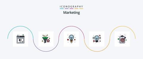 la línea de marketing llenó el paquete de iconos planos 5 que incluye el objetivo. marketing. filtrar. negocio. ligero vector