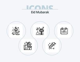 eid mubarak line icon pack 5 diseño de iconos. mubarak. invitación. luna. tarjeta. islam vector