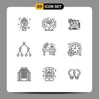 9 iconos creativos signos y símbolos modernos de recepción contacto experimento negocio social elementos de diseño vectorial editables vector