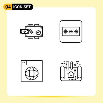 4 Line concept for Websites Mobile and Apps finance design money layout globe Editable Vector Design Elements