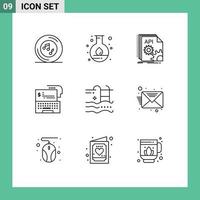 Mobile Interface Outline Set of 9 Pictograms of money bank science digital banking developer Editable Vector Design Elements