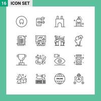 16 User Interface Outline Pack of modern Signs and Symbols of spa massage security beauty fortress Editable Vector Design Elements