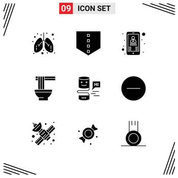 9 User Interface Solid Glyph Pack of modern Signs and Symbols of big think conversational user conversational interfaces noodles Editable Vector Design Elements