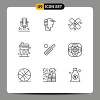 9 iconos creativos signos y símbolos modernos de pelota usa movilidad jugo alcohol elementos de diseño vectorial editables vector