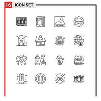 Mobile Interface Outline Set of 16 Pictograms of celebration mother huawei love photos Editable Vector Design Elements