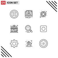 9 Thematic Vector Outlines and Editable Symbols of motivation search focus shop coffee house Editable Vector Design Elements