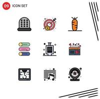 Universal Icon Symbols Group of 9 Modern Filledline Flat Colors of fm radio setting room urinal Editable Vector Design Elements