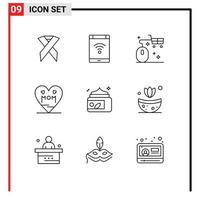 Outline Pack of 9 Universal Symbols of mother love smartphone heart online Editable Vector Design Elements